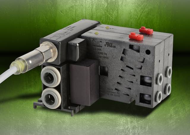 AutomationDirect’s Nitra BVS-3 and BVS-4 series of valves and mainfolds feature push-to-connect air connections for tubing installation. Courtesy: AutomationDirect