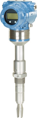 Emerson Automation Solutions' Rosemount 2140 is a wired Hart vibrating fork level detector and is designed to perform in applications with high temperatures and harsh conditions unsuitable for other level monitoring devices. Courtesy: Emerson Automation S