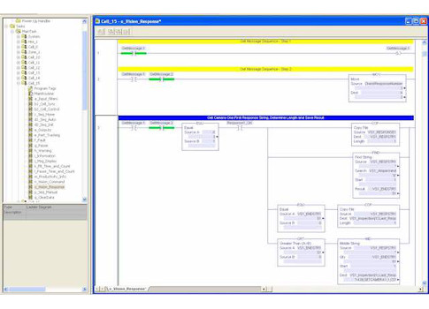 Figure 1 shows an Allen-Bradley RSLogix5000 ControlLogix program written back in 2006. The program communicated with a machine vision system that sent and received strings of data for everything from its camera triggering to its reporting of positional da