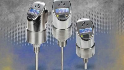 AutomationDirect's ProSense ETS series digital temperature sensors combines a precision RTD sensing element, measuring electronics, and process fitting in a stainless steel temperature transmitter probe. Courtesy: AutomationDirect