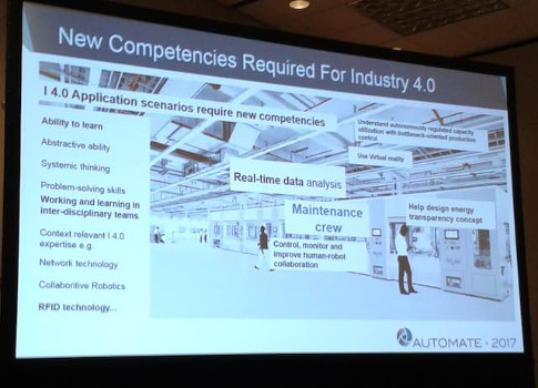 Manufacturing competencies needed for Industrie 4.0 competitiveness include abstract learning, systemic thought, problem solving, interdisciplinary teams, context relevancy, network technology, collaborative robotics and RFID, according to Ted Rozier, eng