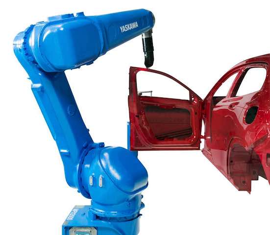Yaskawa's six-axis MPX3500 robot is designed for painting and coating applications including recessed, curved, or contoured surfaces and it can be floor-, wall-, or ceiling-mounted to provide layout flexibility. Courtesy: Yaskawa