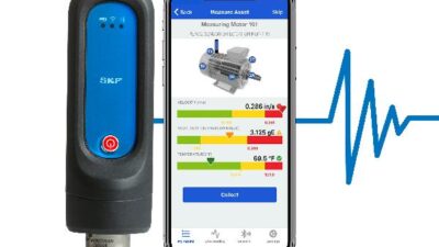 SKF Pulse combines a handheld sensor with a mobile app to allow users to monitor rotating equipment and machine health to predict issues and improve reliability before operations are impacted. Courtesy: SKF USA