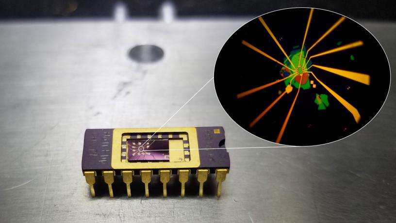 A Hall-bar device structure (see inset) is wire-bonded to a 16-pin chip-carrier. The chip-carrier allows for extensive electrical characterization of the device at both low temperatures and high magnetic fields. Courtesy: Min Sup Choi/Columbia Engineering