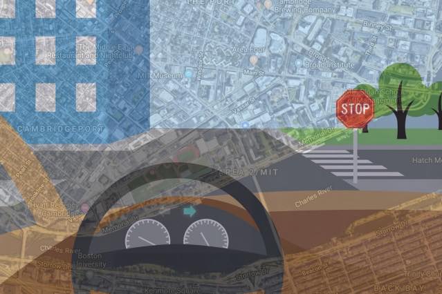 To bring more human-like reasoning to autonomous vehicle navigation, MIT researchers have created a system that enables driverless cars to check a simple map and use visual data to follow routes in new, complex environments. Courtesy: Chelsea Turner, MIT
