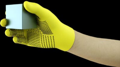 MIT researchers have developed a low-cost, sensor-packed glove that captures pressure signals as humans interact with objects. The glove can be used to create high-resolution tactile datasets that robots can leverage to better identify, weigh, and manipulate objects. Courtesy: Massachusetts Institute of Technology (MIT)