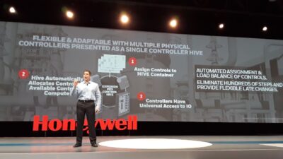 Jason Urso, Honeywell Process Solutions vice president and chief technology officer, provided a technology overview at the 2019 Honeywell Users Group Americas meeting in Dallas on June 10, explaining how the new Honeywell Control Hive concepts will eliminate hundreds of steps by simplifying and automating control system implementation. Courtesy: Mark T. Hoske, Control Engineering, CFE Media