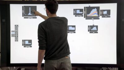 For years, researchers from MIT and Brown University have been developing an interactive system that lets users drag-and-drop and manipulate data on any touchscreen, including smartphones and interactive whiteboards. Now, they’ve included a tool that instantly and automatically generates machine-learning models to run prediction tasks on that data. Courtesy: Melanie Gonick, MIT