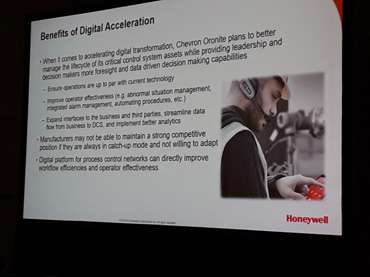 A digital platform for process control networks can improve workflow efficiencies and operator effectiveness, among other benefits, as Chevron explained at Honeywell Users Group Americas 2019. Courtesy: Mark T. Hoske, Control Engineering