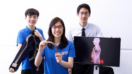 Creators of ‘smart’ textiles from left, PhD student Xi Tian, Research Fellow Dr Pui Mun Lee and Assistant Professor John Ho, together with seven NUS researchers, took a year to develop the conductive clothing. Courtesy: National University of Singapore/ISSSource