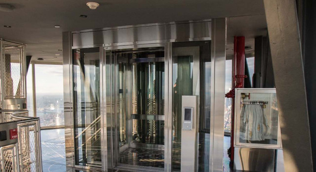Otis Elevator Co. delivered and installed a custom-made glass elevator to carry visitors to the Empire State Building’s 102nd-floor observatory. Courtesy: Otis Elevator Co.