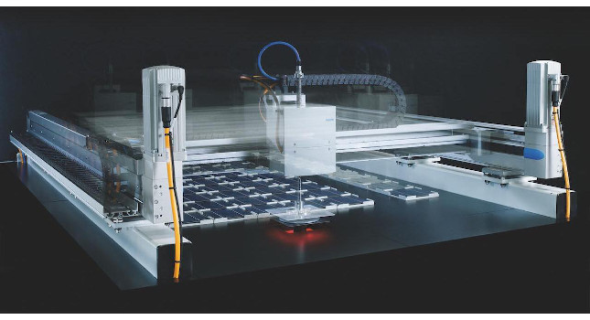 Figure 5: Compact Festo Cartesian robot applied in modular handling of solar panels. Courtesy: Festo