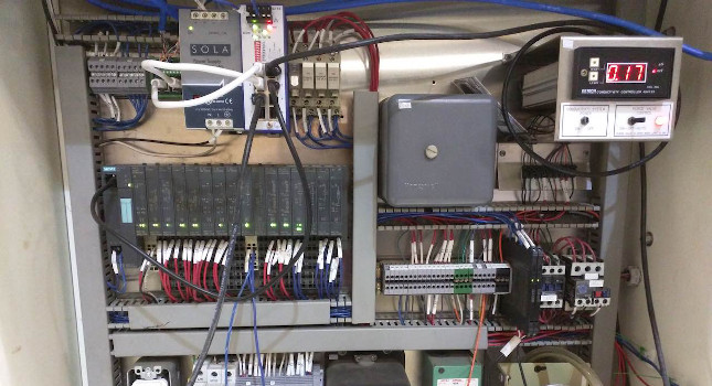 Interior view of Humidifier control cabinet with PROFINET I/O (Siemens ET200S). This view was taken during testing before commissioning and final cleanup. Courtesy: Design Automated Controls