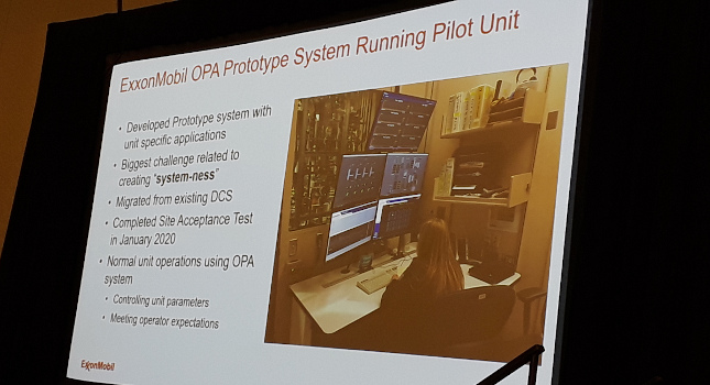 ExxonMobil, at ARC Forum 2020, discussed its open process control pilot program, using technologies from many vendors. Courtesy: Mark T. Hoske, Control Engineering, CFE Media and Technology