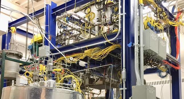 The experimental flow loop that will be used to emulate the cooling loop in a molten salt reactor. Courtesy: Xiaodong Sun, High-temperature Fluoride Salt Test Facility, University of Michigan