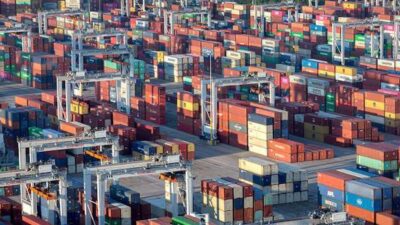 The U.S. gets close to a trillion dollars of products annually from Asian countries, and most are shipped by sea, which requires a four-to-six-week lead time. Here, containers are stacked at a Georgia Ports Authority facility in Savannah. Courtesy: Stephen B. Morton/Georgia Institute of Technology