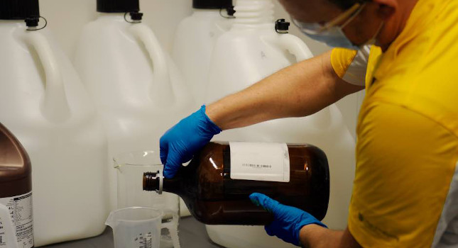 In addition to the ethanol-alcohol base, the hand sanitizer contains small amounts of a denaturant and hydrogen peroxide to make it safe and effective, along with glycerin and distilled water to avoid drying of people’s hands. Courtesy: University of Missouri