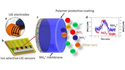 Iowa State's Jonathan Claussen is studying how plant-based inks can be used to print low-cost, biodegradable and recyclable sensors that can, for example, detect nitrate and ammonium. Larger illustration. Courtesy: Jonathan Claussen, Iowa State University