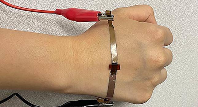 Huanyu “Larry” Cheng, Dorothy Quiggle Career Development Professor in Penn State’s Department of Engineering Science and Mechanics, is leading research on flexible graphene devices made with lasers, like the wearable pressure sensor shown here. Courtesy: Huanyu Cheng, Penn State University
