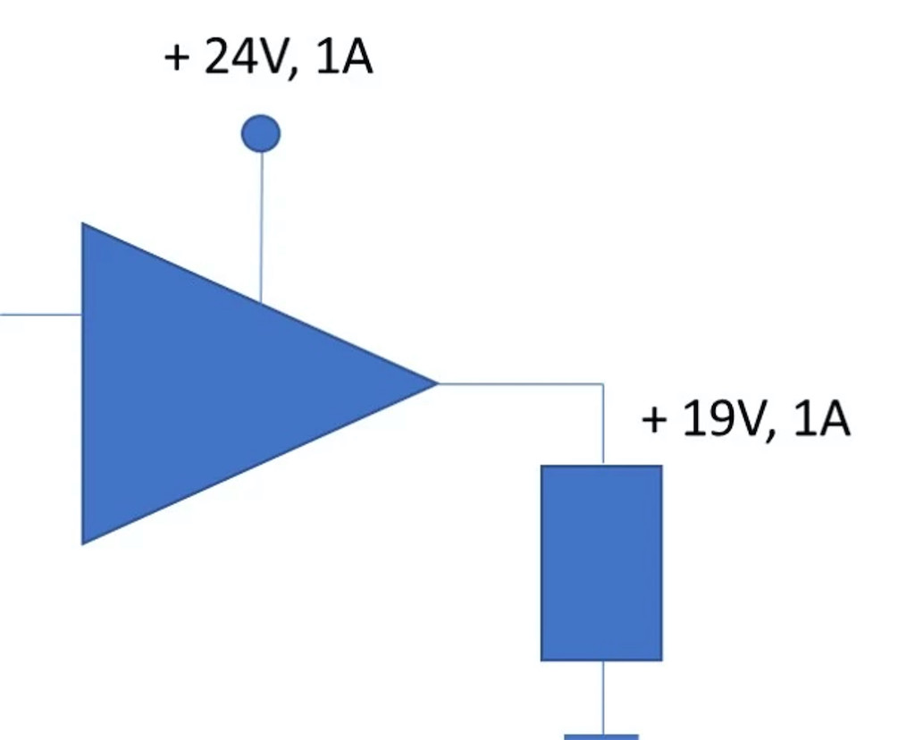 Figure 6: Example of a linear amplifier energizing the motor. The power dissipated continuously by the driver for this motor coil is: P_dissipated (amplifier) = (24 – 19) * 1 = 5W Courtesy: Portescap
