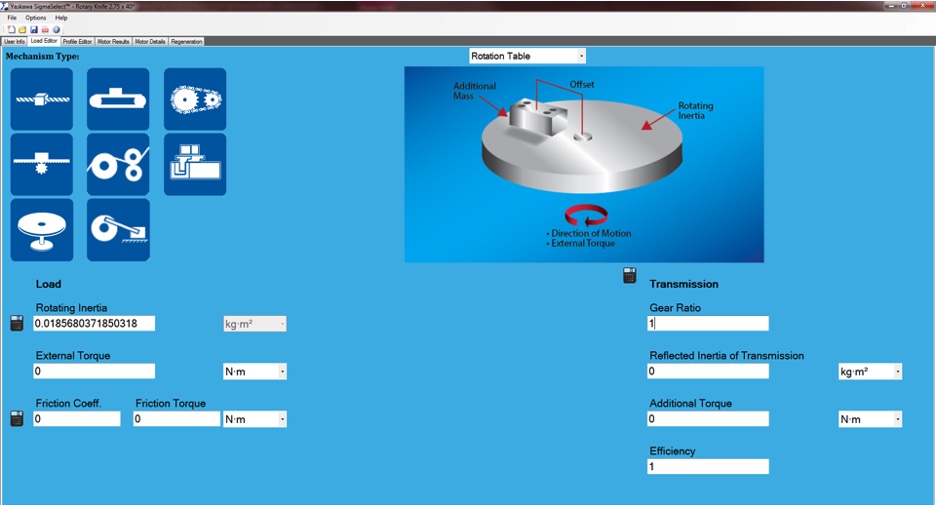 Figure 6: Load editor screen. Courtesy: Yaskawa America Inc.