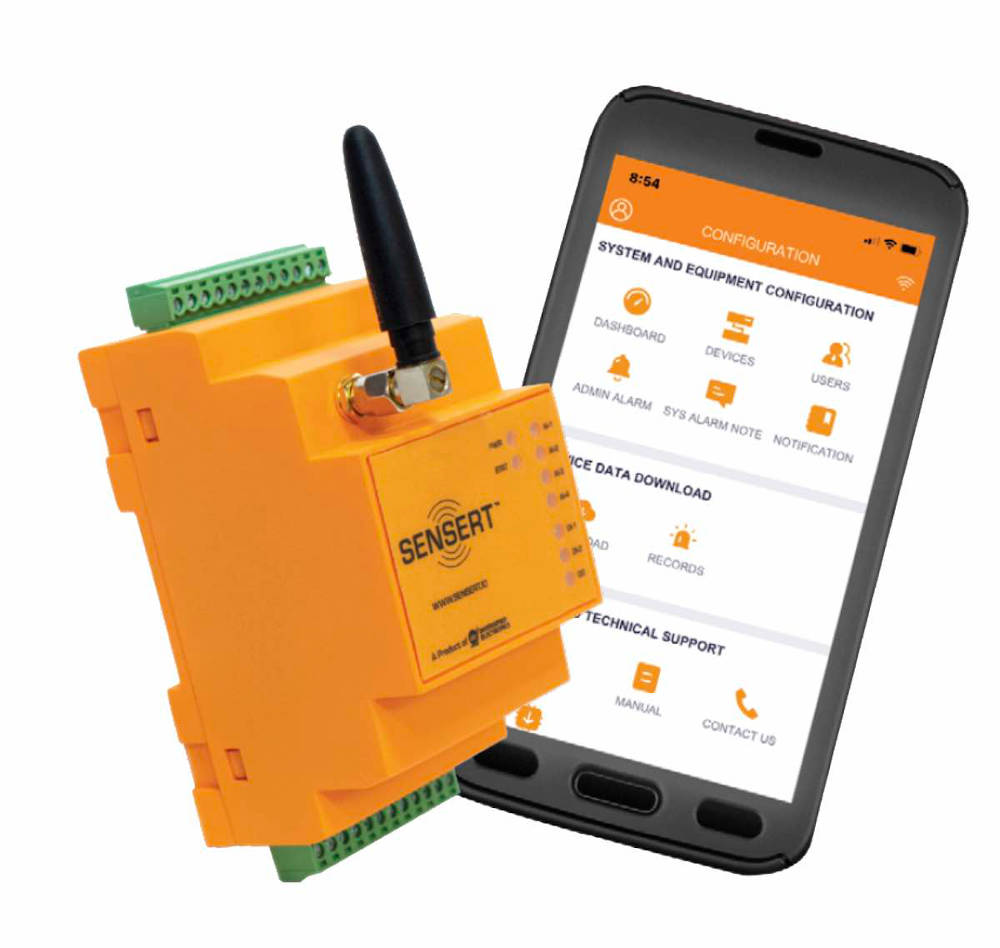 ATC Diversified Electronics Sensert is a remote process monitoring and alert system. A variety of sensors, such as temperature, humidity, vibration, and pressure, can be hardwired directly to the Sensert Base Unit or wirelessly connected via the Sensert Remote I/O. Sensor data is monitored in real-time and alerts are triggered based on customizable thresholds. System uses any 0-20 milliamp, 4-20 milliamp, 0-5 volt or 0-10 volt sensors. Android and Apple iOS mobile app makes monitoring easy. ATC Diversified Electronics is part of Marsh Bellofram. Courtesy: ATC Diversified Electronics, Marsh Bellofram