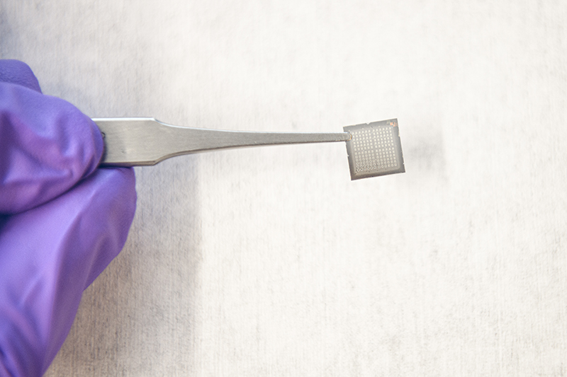 An electronic chip that can be reprogrammed on demand may enable artificial intelligence to learn more continuously like the human brain does, researchers have discovered. Courtesy: Rebecca McElhoe, Purdue University