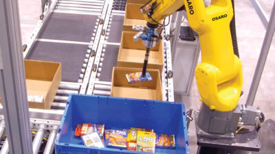 A robot powered by OSARO’s machine learning system picks consumer goods. Courtesy: A3/OSARO