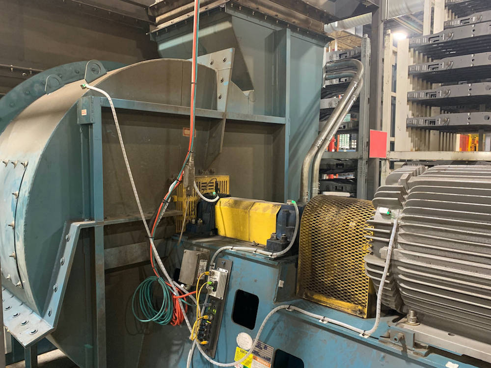 Multiple condition-monitoring smart sensors measure process variables on various critical components of this robotic welding fume exhaust system and report back to the IIoT network via IO-Link. Courtesy: A3/Balluff Inc.