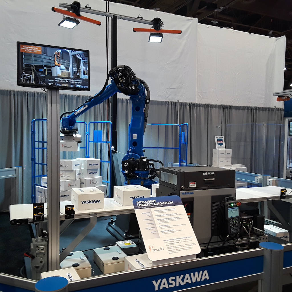 Mujin is working with several robotics providers, including Yaskawa Motoman, to use artificial intelligence to improve robotics and motion controls. Mujin uses machine vision, modeling, and motion and machine intelligence software. Courtesy: Mark T. Hoske, Control Engineering, CFE Media and Technology