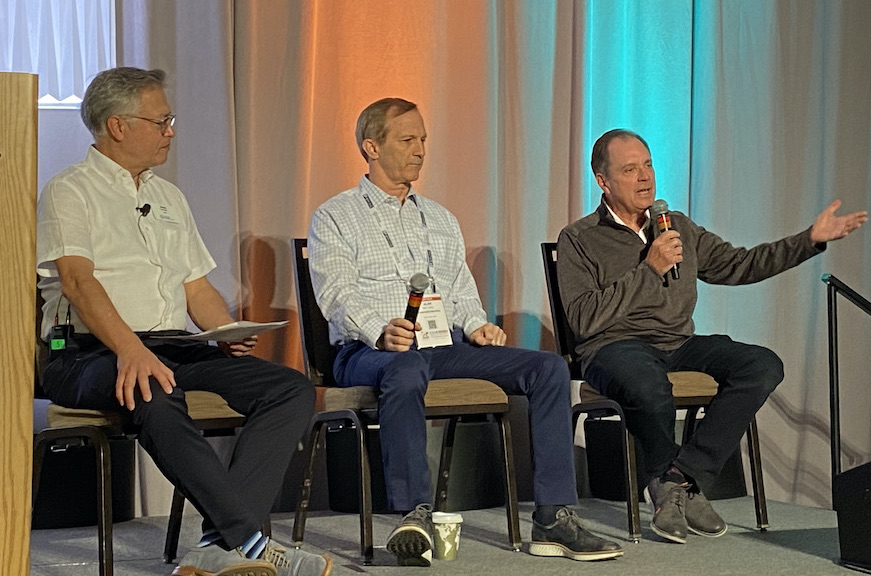 Alan Carty (center), president and CEO of Automationtechies, and Gary Miller (right), president of Miller Resource Group, offered insights in a Q&A session “Meeting your recruitment goals these days?” at the CSIA Executive Conference in Denver with CSIA CEO Jose Rivera (left) moderating. Courtesy: Chris Vavra, CFE Media and Technology