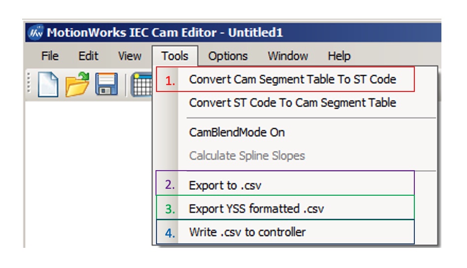 Figure 7: Four options with Yaskawa’s Cam Editor software. Courtesy: Yaskawa 