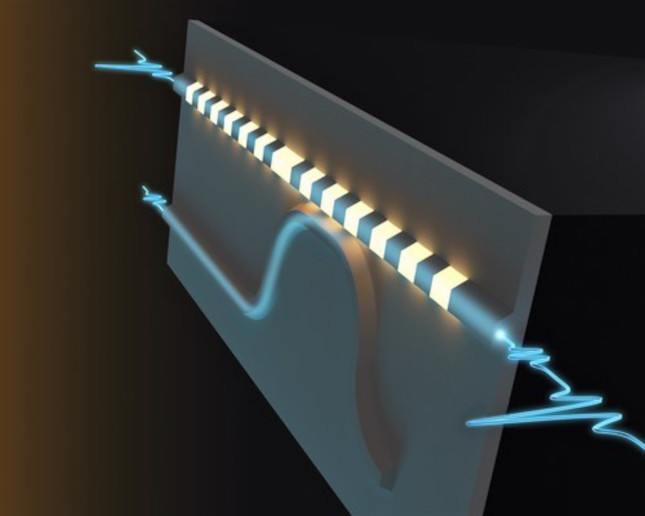 An artist's illustration of an optical switch, splitting light pulses based on their energies. Courtesy: Y. Wang, N. Thu, and S. Zhou, Caltech