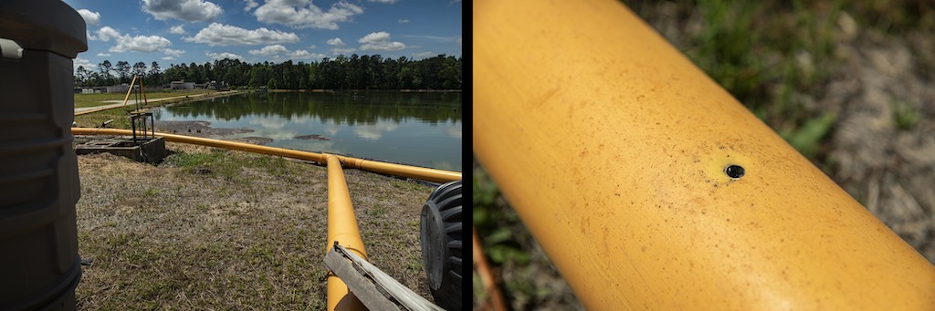 Figure 5: An Ecosorb vapor phase delivery system carries an odor neutralization formulation around a wastewater treatment facility, neutralizing odors before they escape the plant perimeter (left). By leveraging vaporization ports instead of nozzles, maintenance requirements are minimized (right). Courtesy: Ecosorb