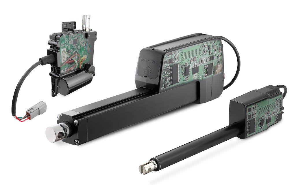 Figure 2: The integration of onboard electronics into electric actuators enables enhanced control functions that were previously external, such as switching, position feedback and system diagnostics, directly into the actuator. Thomson smart actuators incorporate microprocessor-based printed circuit boards with complementary software that allows communication between remote networks. Courtesy: Thomson Industries, Inc.