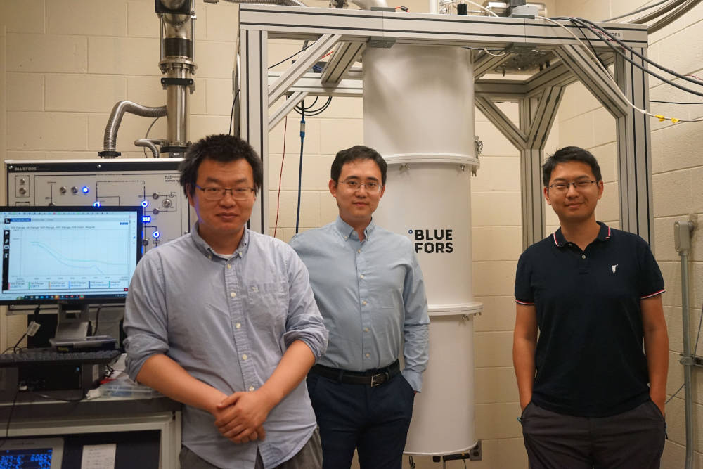 From left to right: Postodoc Zhengguang Lu, Prof. Long Ju, and Graduate student Tonghang Han. 