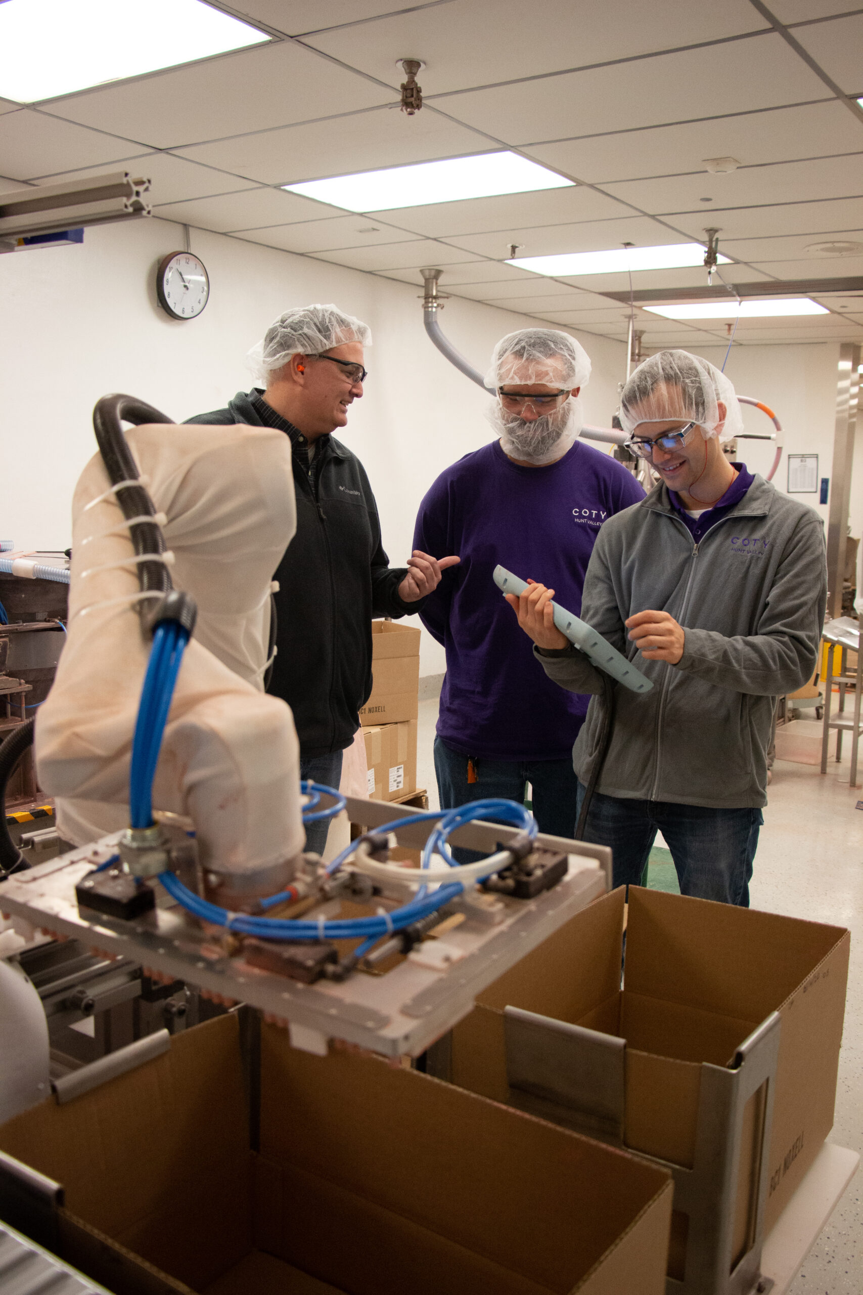Now that the mobile carts are set up, the Coty team is able to manage the cobot-system internally. “If there’s ever any troubleshooting that’s needed, the integrator is always a phone call away,” says Paul Baublitz, project manager at Coty Cosmetics. “But at this point, we’ve been running with the carts for months and we’re comfortable enough that we can troubleshoot 99 percent of the issues in-house.” Courtesy: Universal Robots.