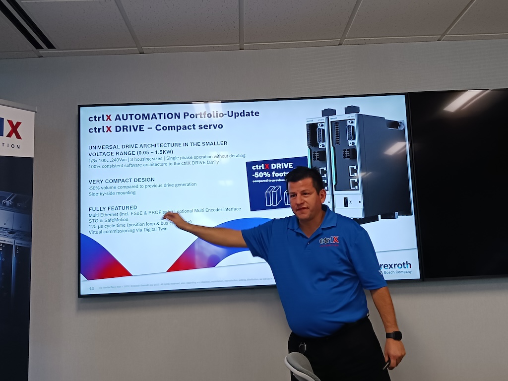 Figure 2: Joaquin Ocampo, drive product manager, Bosch Rexroth, explains the drive line expansion in the ctrlX Automation platform. 