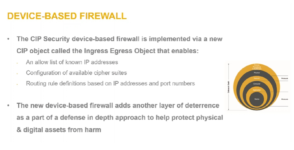 Figure 1: ODVA improved cybersecurity with a device-based firewall, improving defense-in-depth efforts. Courtesy: ODVA