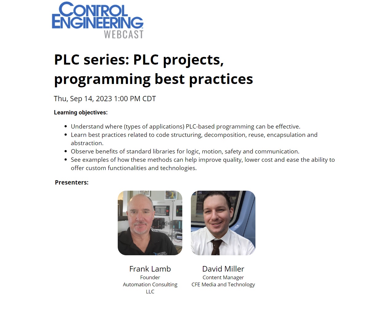Figure 3: Among leading webcasts in number of registrants produced in 2023 was “PLC Series: PLC projects, programming best practices.” RCEP credit, 1 PDH, was available for those listening live on Sept. 14, 2023, and passing the 10-question quiz. 