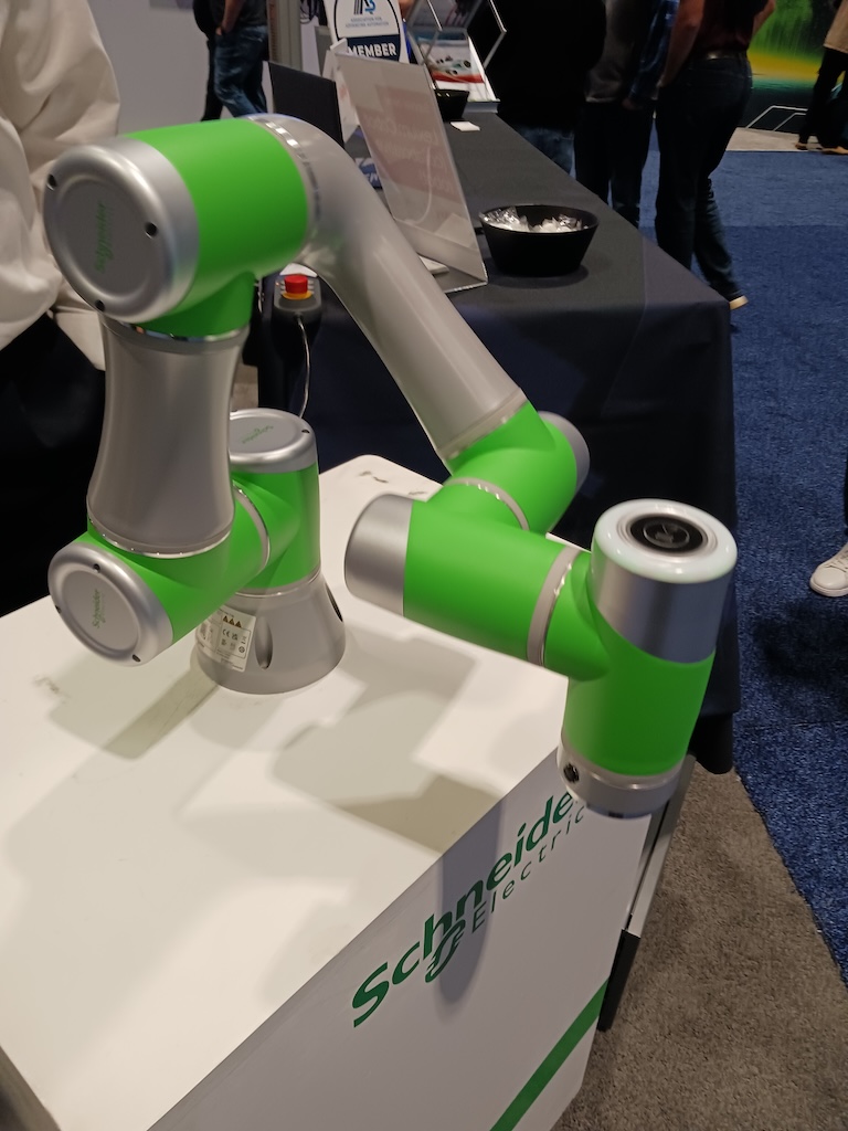 Figure 6: The Schneider Electric Lexium Cobot, shown at the DigiKey booth (photo), is available in 3, 5, 7 and 12kg payload options, with an 18kg version on the way later in 2024, as shown at the DigiKey booth at the Automate 2024 event by A3, the Association for Advancing Automation, in Chicago. 