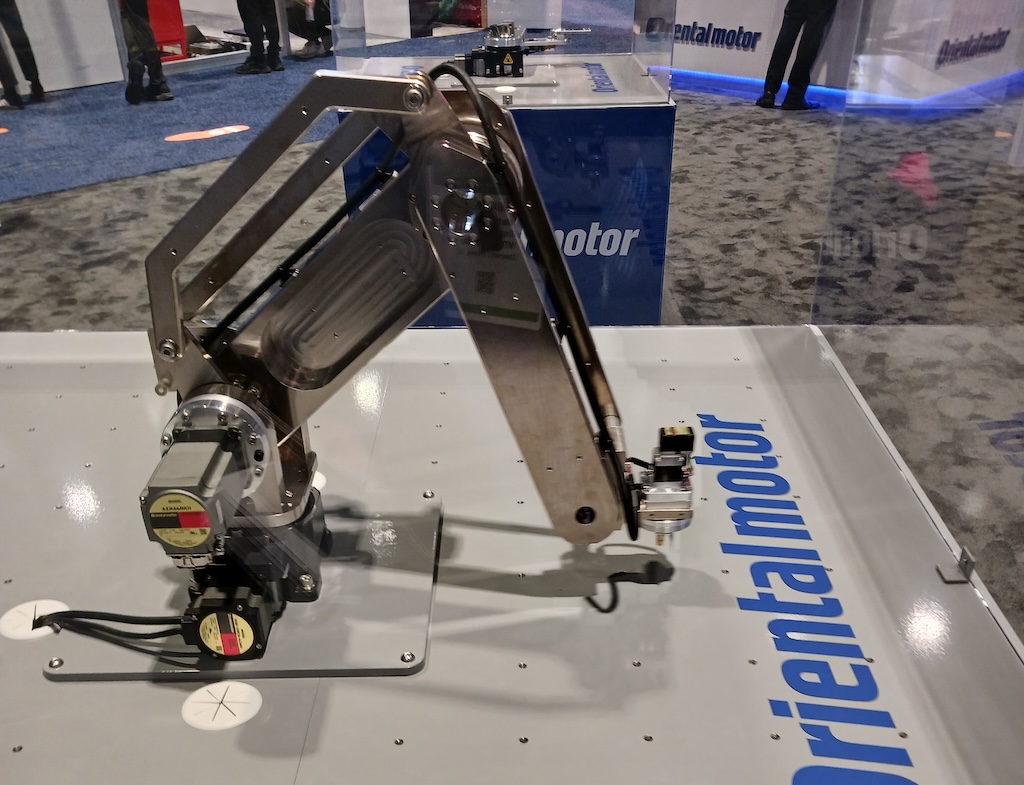 Figure 2: Robot design offers a longer reach among custom robots shown at the Oriental Motors USA exhibit at the Automate 2024 event by A3, the Association for Advancing Automation, in Chicago. 