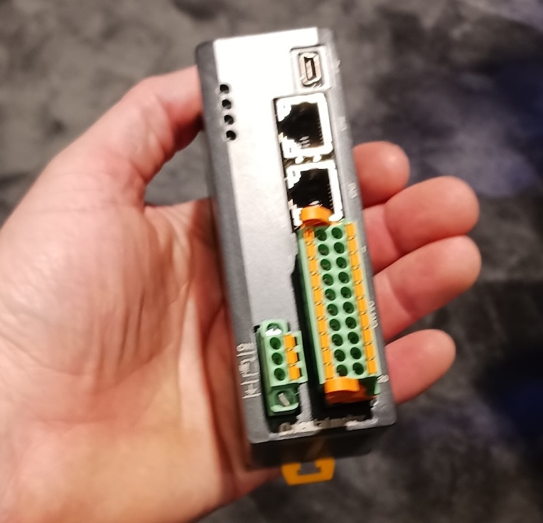 Figure 3: Compact design is shown by holding the MRC01 robot controller from Oriental Motor USA at its exhibit at the Automate 2024 event by A3, the Association for Advancing Automation, in Chicago. 