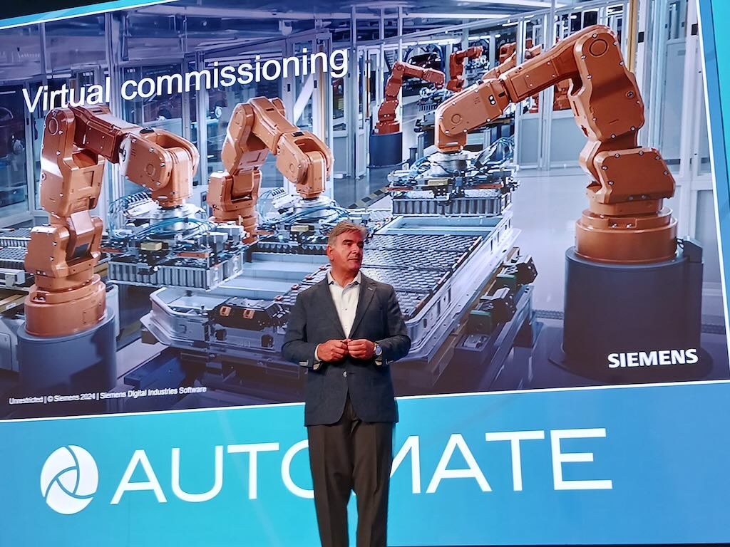 Figure 3: Having a virtual code base avoids supply chain disruptions because update logic and runtime can be updated and tested virtually first, said Del Costy, Siemens president and managing director, Siemens Digital Industries, in a keynote presentation at Automate 2024 by A3, the Association for Advancing Automation, in Chicago. 