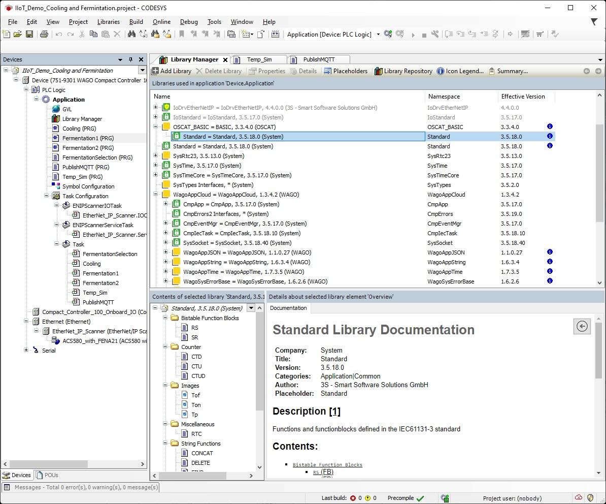 Figure 1: The Library Manager in CODESYS that allows users to add and select pre-packaged code for a project. 