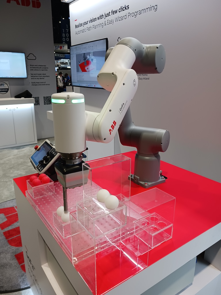 GoFa collaborative robot as shown at the ABB Robotics A3 Automate 2024 booth.