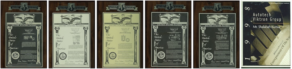 Example of some of Kumar's Patents and his award as Entrepreneur of The Year. 