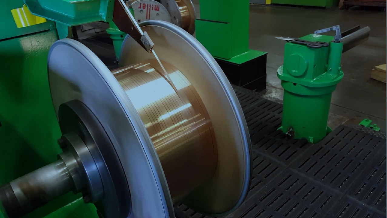 A controls and automation upgrade to this traverse winder included eight Siemens S120 Vector drive systems to uncoil, slit, and recoil copper. Six Siemens S120 Servo drive systems were used for traversing. Courtesy: Electronic Drives & Controls Inc.