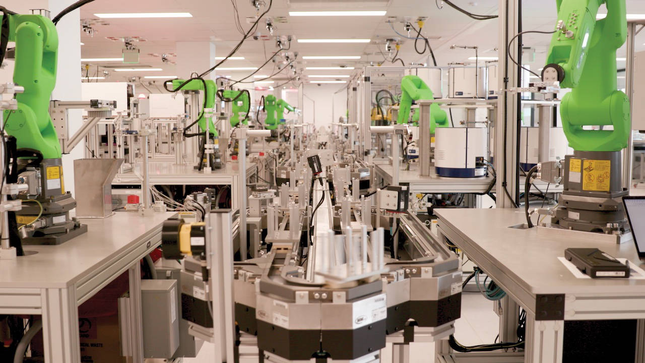 Figure 1: The new Ginkgo Bioworks lab has more than 40 automated work cells, including robots, programmable logic controllers (PLCs), lab equipment and vision inspection systems. Courtesy: Inductive Automation