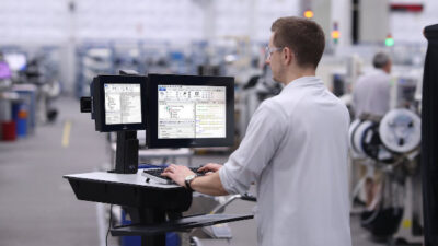 Mobile HMIs may be hand-held, or on a cart as shown here, but can serve to widen the area where control and information tasks can be performed, from the central control room to the plant floor. Courtesy: Emerson